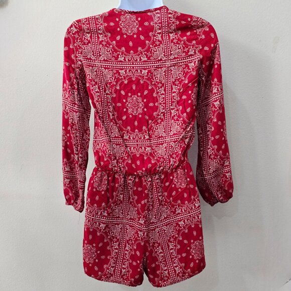 Archaic by Affliction Red Paisley Romper W/ Long Sleeves & V-Neck – M - Picture 3 of 11